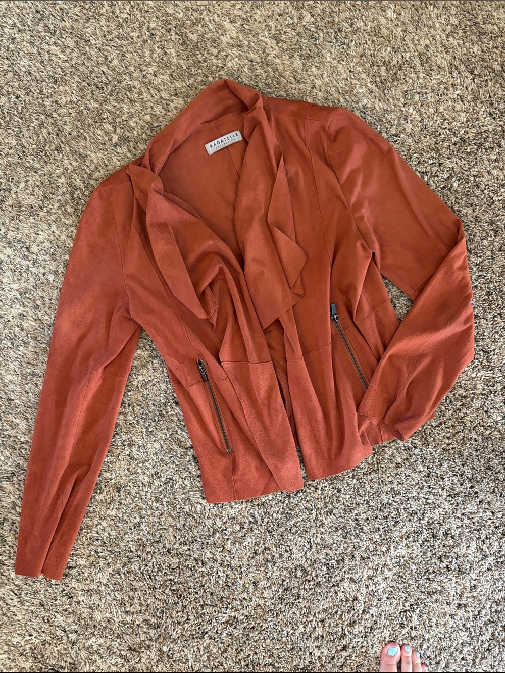 Orange Draped Open-Front Jacket